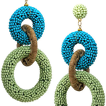 Seed Bead Rattan Dangle Post Earrings | Green