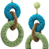 Seed Bead Rattan Dangle Post Earrings | Green