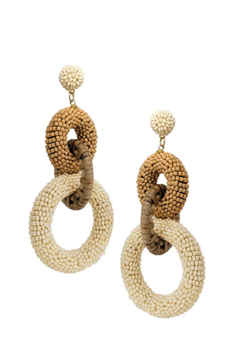 Seed Bead Rattan Dangle Post Earrings | Natural