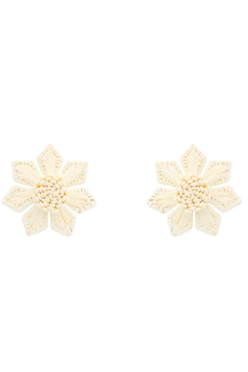 Raffia Flower Stud Earrings | Ivory