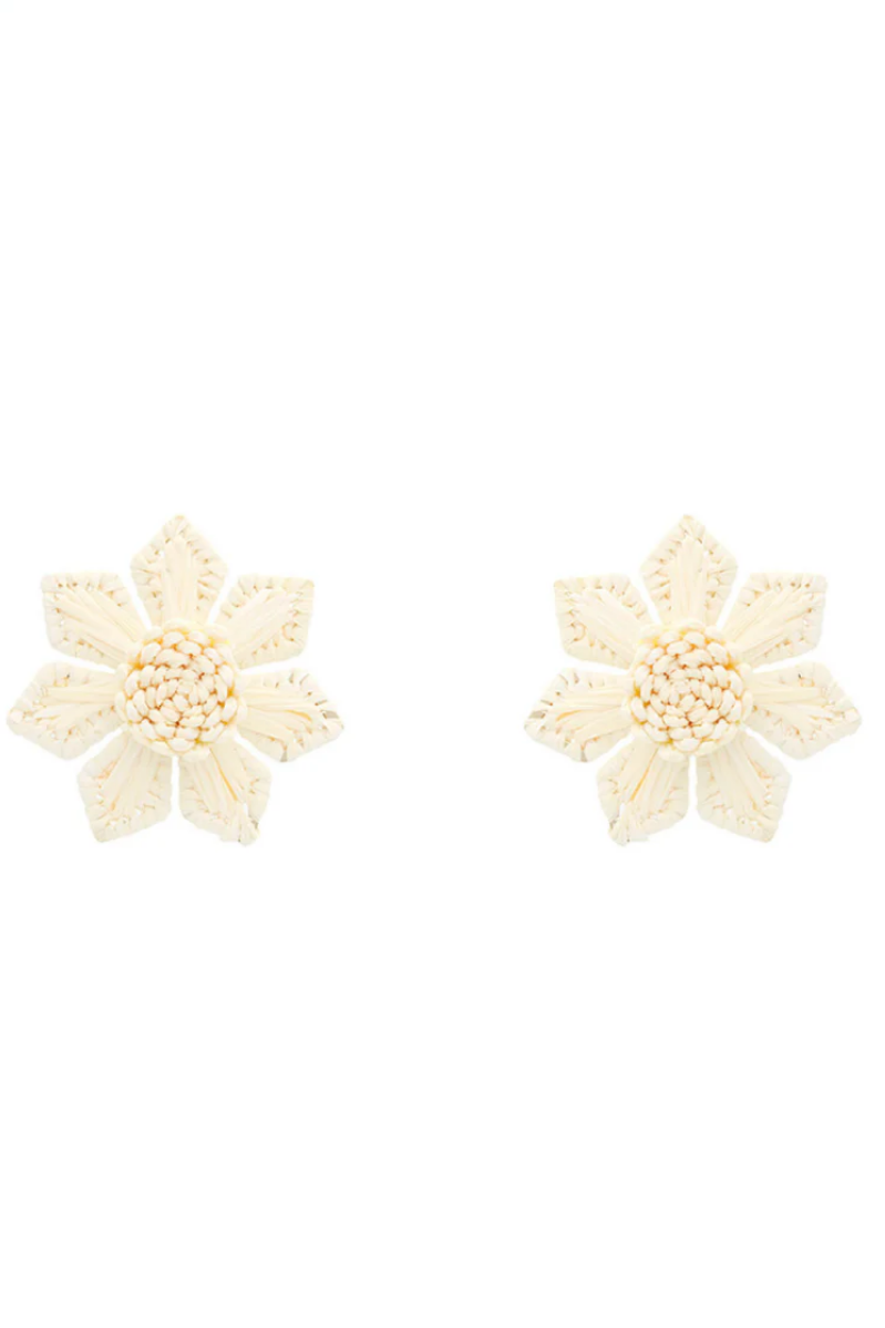 Raffia Flower Stud Earrings | Ivory