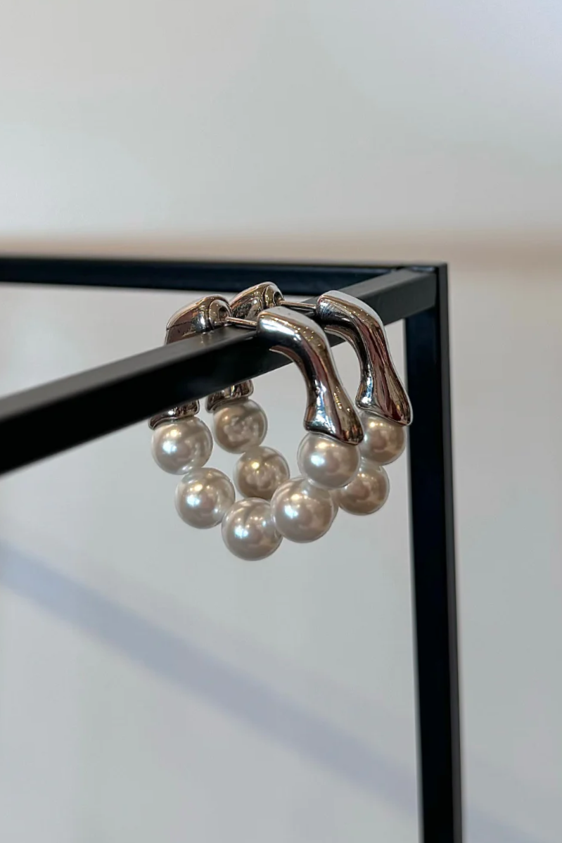 Pearl Huggie Earrings | Silver
