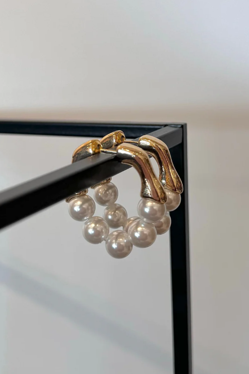 Pearl Huggie Earrings | Gold