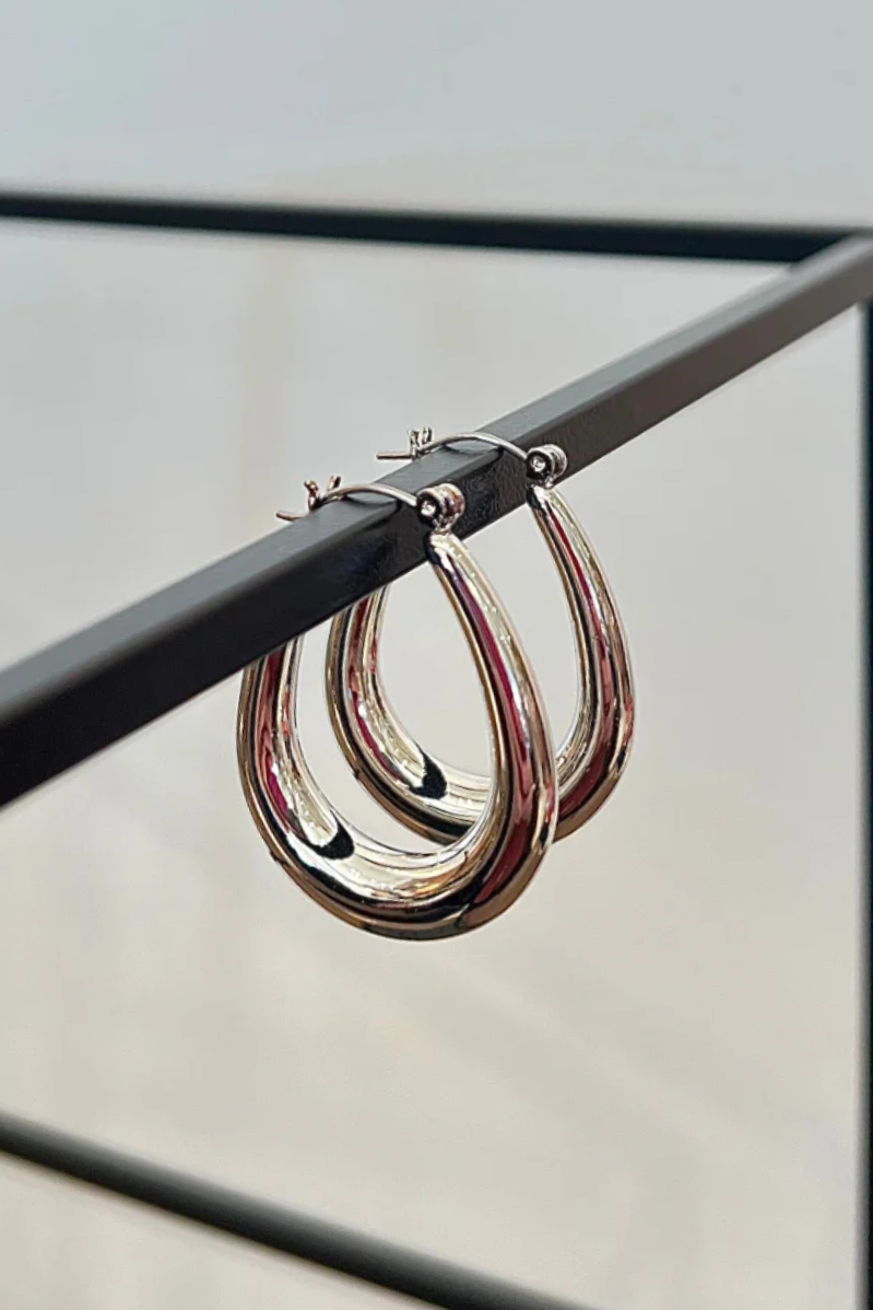 Teardrop Hoop Post Earrings | Silver