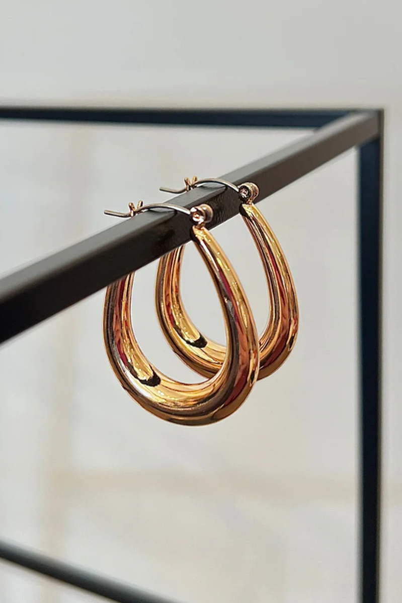 Teardrop Hoop Post Earrings | Gold