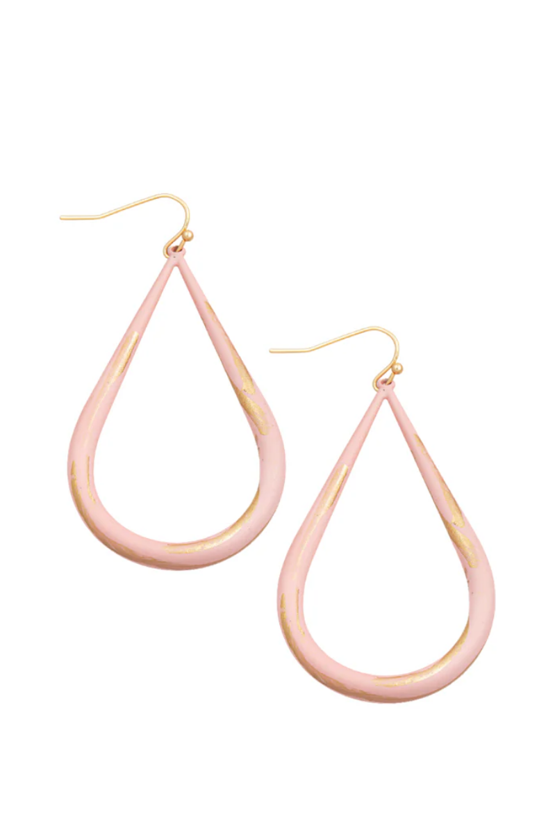 Teardrop Cutout Hook Drop Earrings | Light Pink + Gold