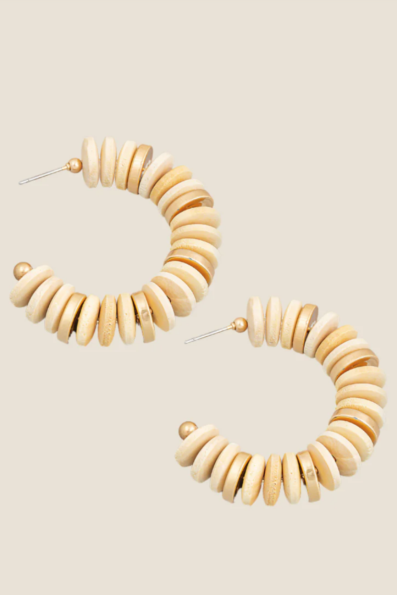 Wood Beaded Hoop Earrings