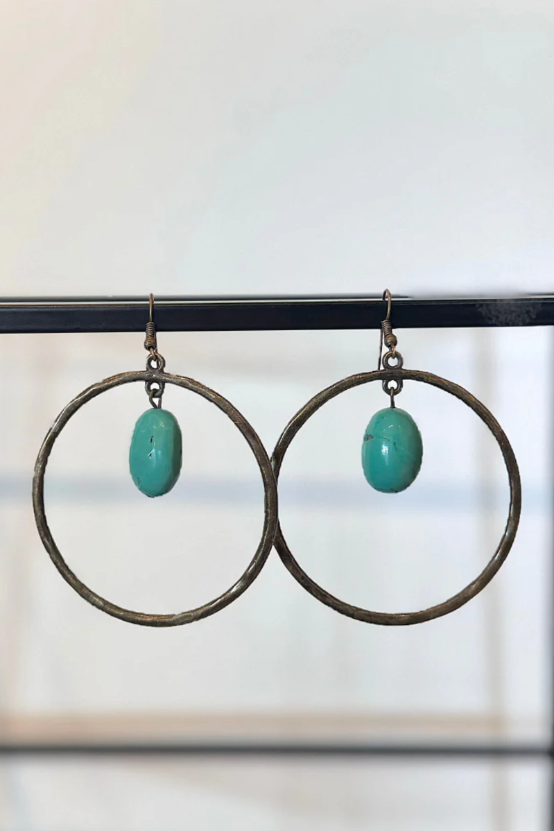 Vintage Hoop Earrings w/ Dangling Stone