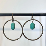 Vintage Hoop Earrings w/ Dangling Stone