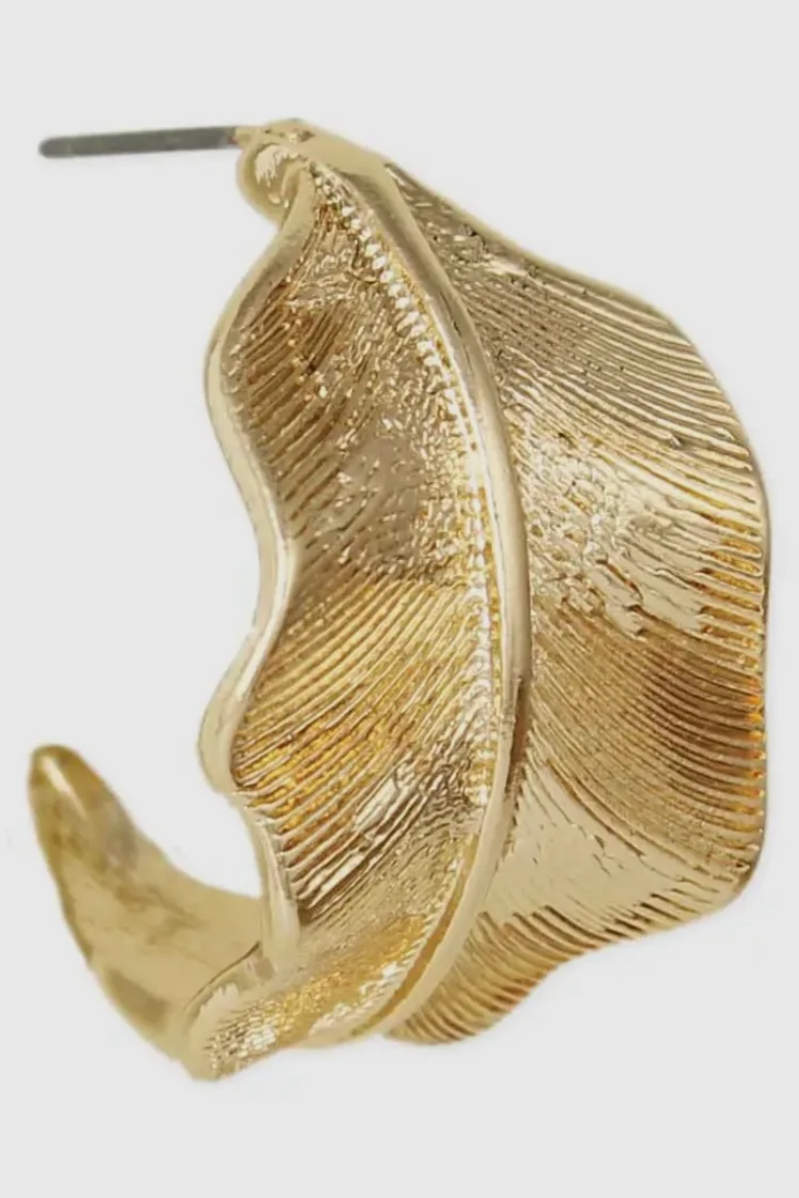 Modern Nature Leaf Hoop Earrings | Gold