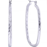 14K White Gold Textured Oval Hoop Earrings