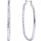 14K White Gold Textured Oval Hoop Earrings