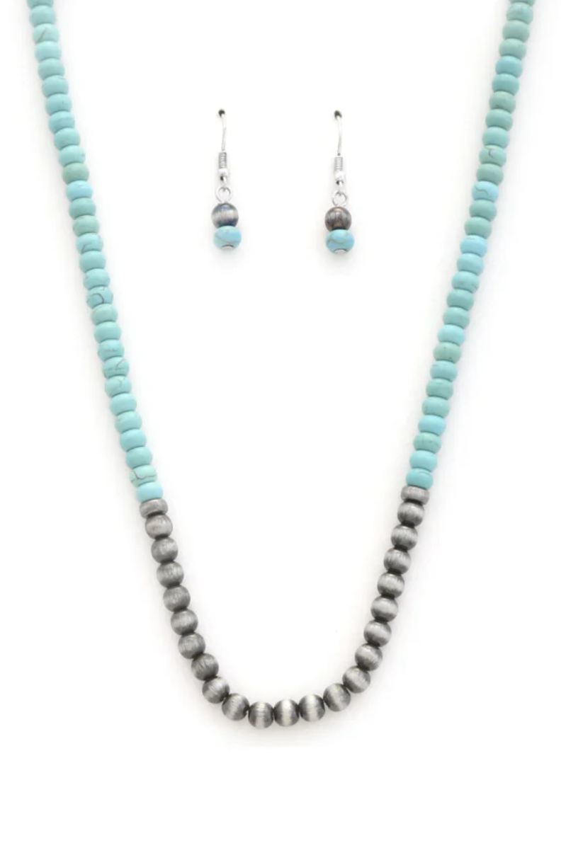 Turquoise + Silver Tiger Eye Necklace and Earring Set