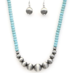 Large Turquoise + Silver Tiger Eye Earring & Necklace Set