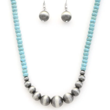 Large Turquoise + Silver Tiger Eye Earring & Necklace Set