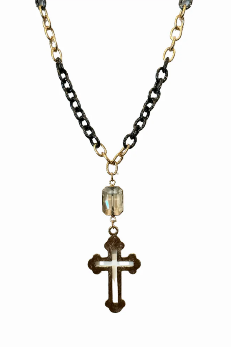 Two-Tone Metal Cross Necklace