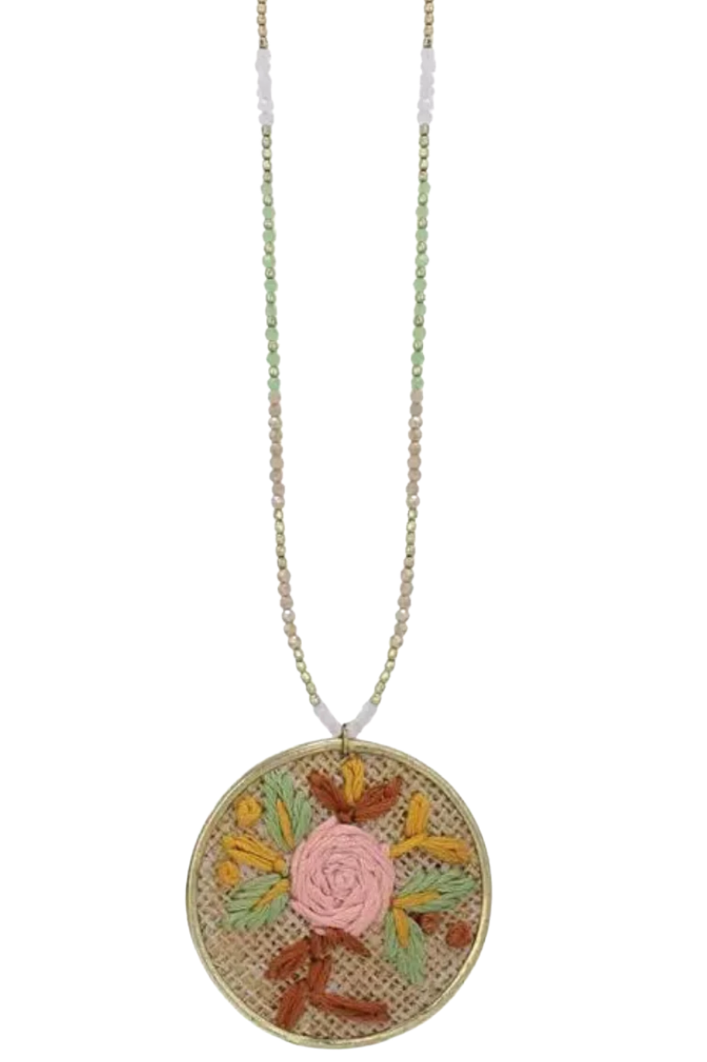 Floral Cross Stitch Beaded Necklace