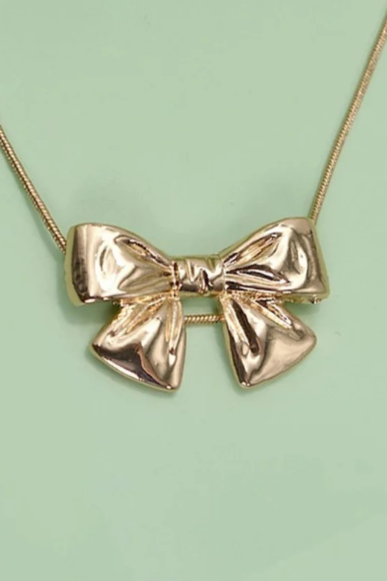 Classic Bow Snake Chain Necklace | Gold