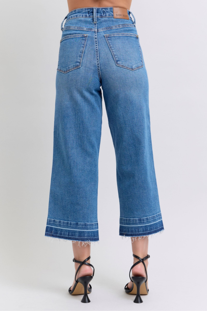 JUDY BLUE Tummy Control Release Hem Crop Wide Jeans