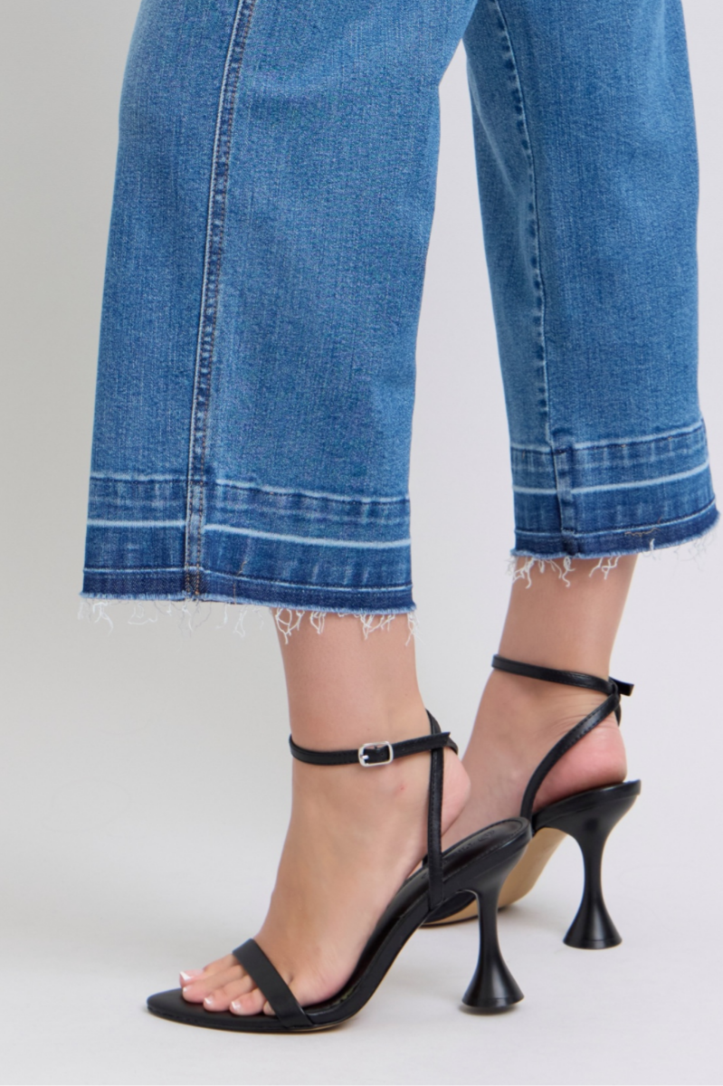JUDY BLUE Tummy Control Release Hem Crop Wide Jeans