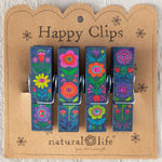 Set of colorful floral clips on a 'Happy Clips' card with 'natural life' branding.