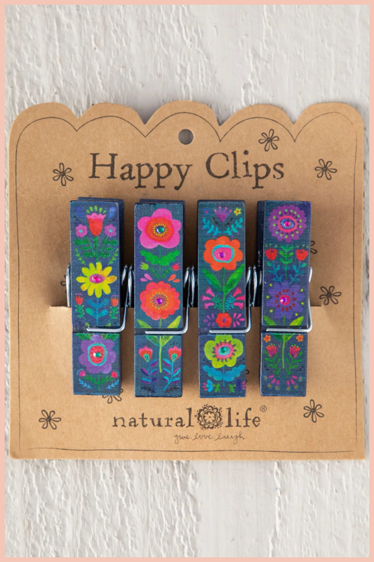 Happy Clips, Set of 4 | NATURAL LIFE | Folk Flower