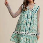 Floral Button Front Collard Dress + Lace Trim