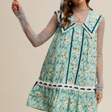 Floral Button Front Collard Dress + Lace Trim