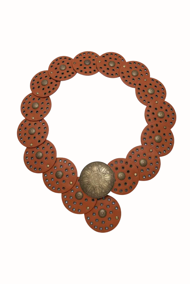 Y2K Western Concho Circle Belt  Camel