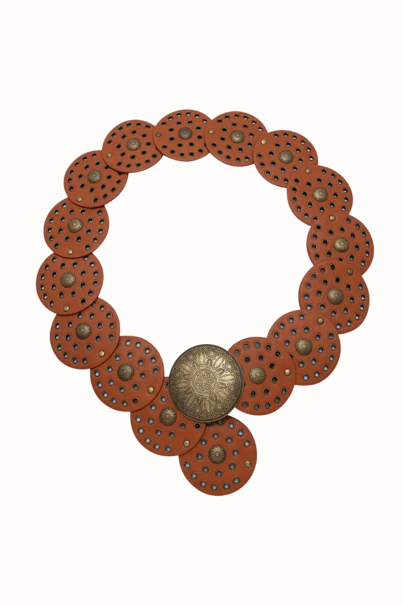 Y2K Western Concho Circle Belt  Camel