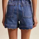 Scallop Button-Side Stretch Denim Shorts