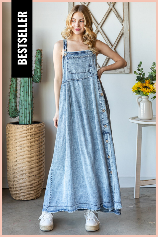 WASHED BUTTON FRONT MAXI DRESS | DENIM