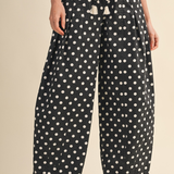 Polka Dot Pleated Barrel Pants