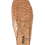 Cork sandal with woven design on a white background