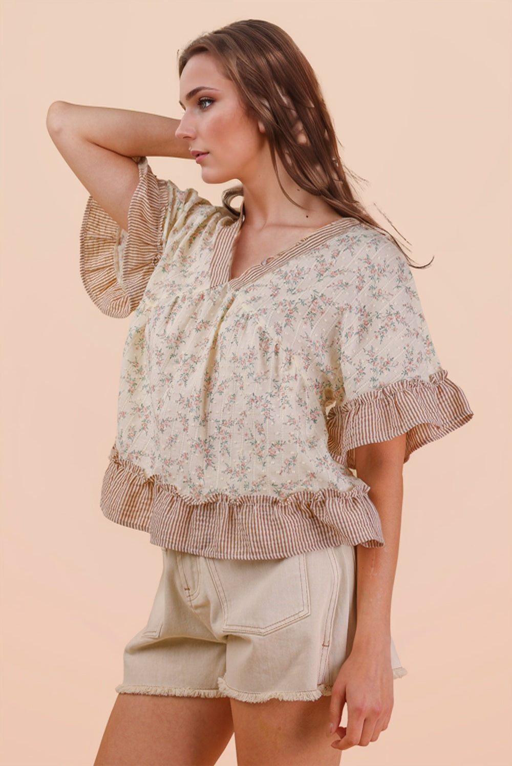 Floral Printed Ruffle Hem Blouse Top