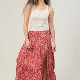 Paisley Print Maxi Skirt with High Side Slit