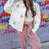 Oversized Teddy Bear Patch Shacket Jacket