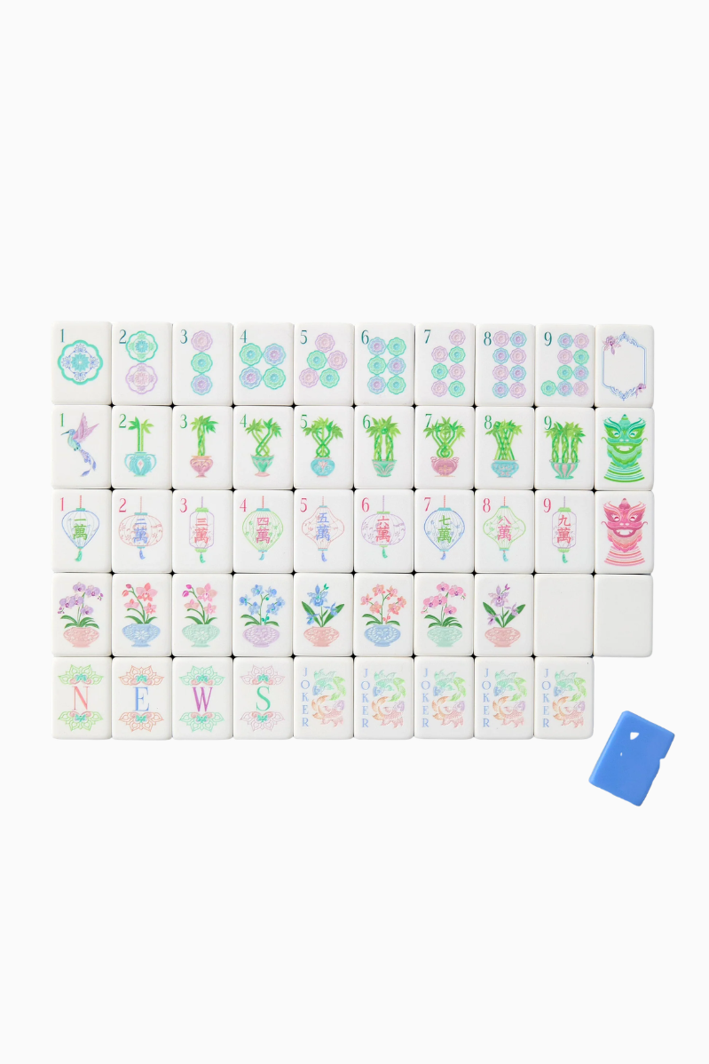 Set of 40 small tiles with plant illustrations on a white background. Moonlight Mahjong Tiles | Oh My Mahjong