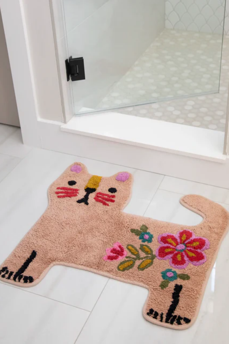 Tufted Cotton Bath Mat | Dusty Rose Cat