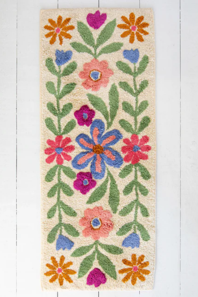 Tufted Runner Bath Mat | Cream Floral Vines