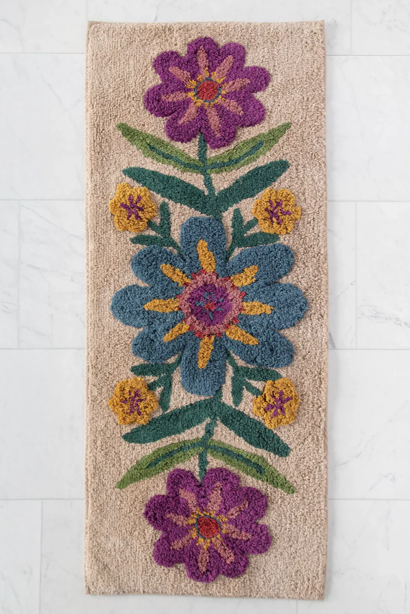 Tufted Runner Bath Mat | Taupe Flower
