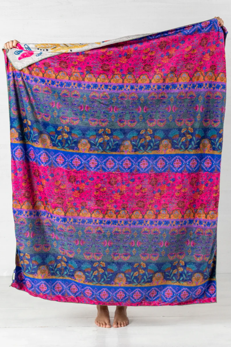 Double-Sided Cozy Throw Blanket | Taupe Birds