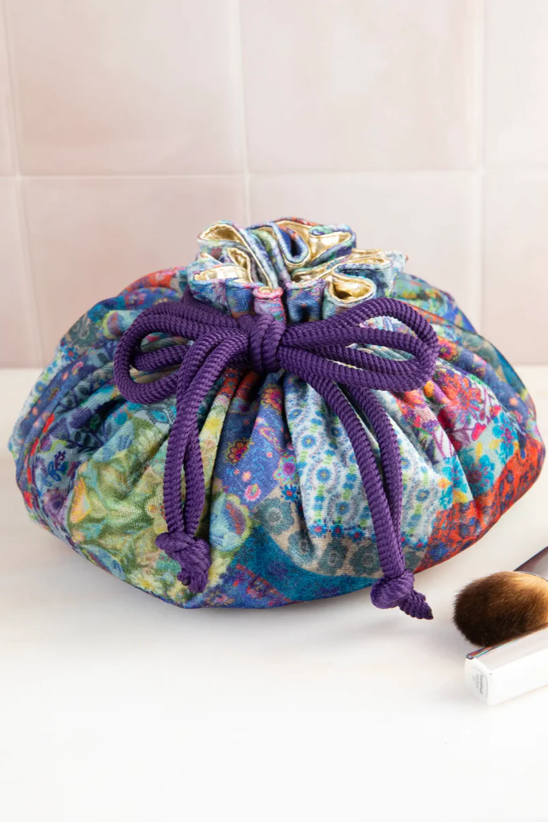 Blue Patchwork Velvet Cosmetic Pouch | Natural Life