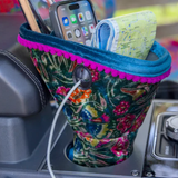 Car Cup Holder Organizer | Velvet Green Painterly Vines