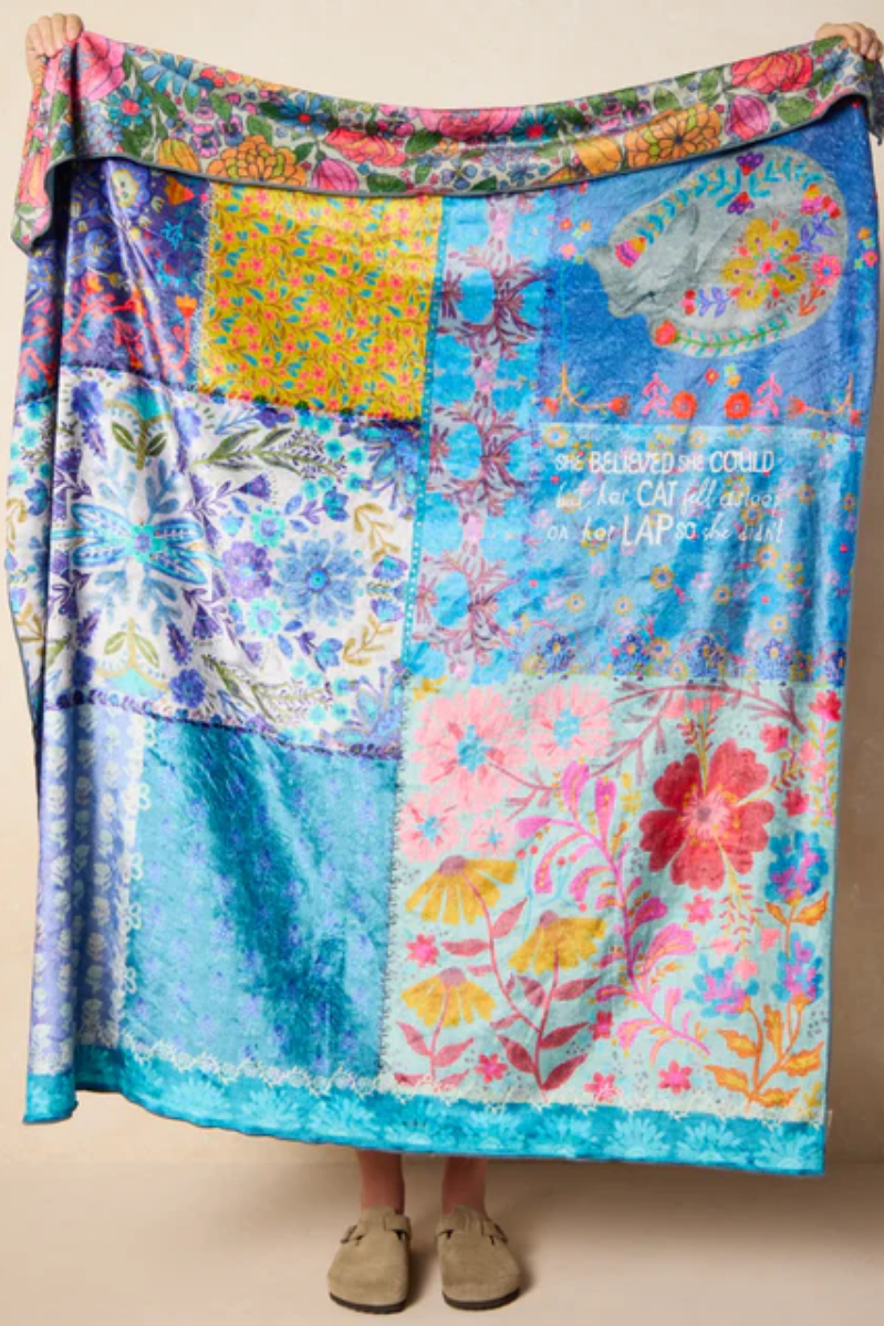 Double-Sided Cozy Throw Blanket | Teal Cat