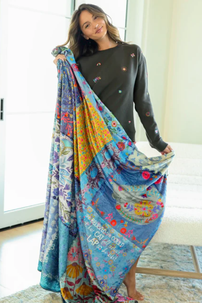 Double-Sided Cozy Throw Blanket | Teal Cat