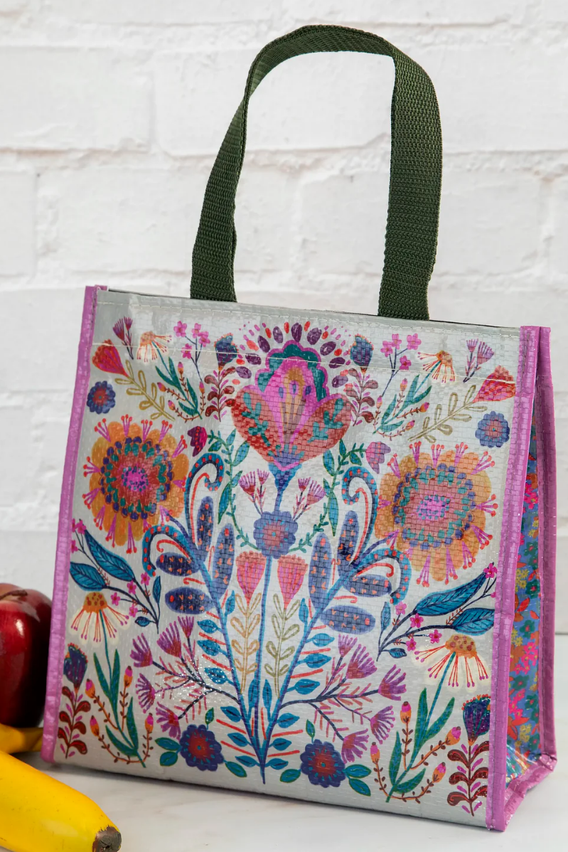 Cream Folk Flower Insulated Lunch Bag | Natural Life