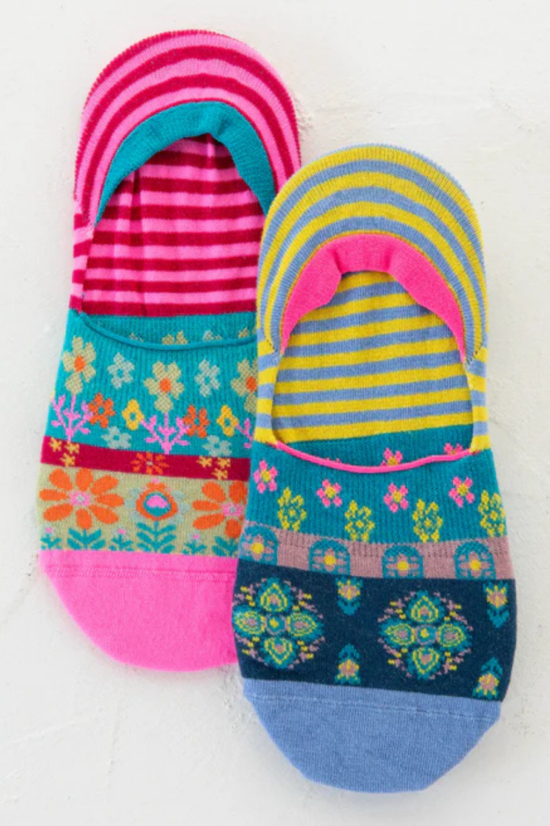 No Show Ankle Socks, Set of 2 | Natural Life | Pink Red Stripe