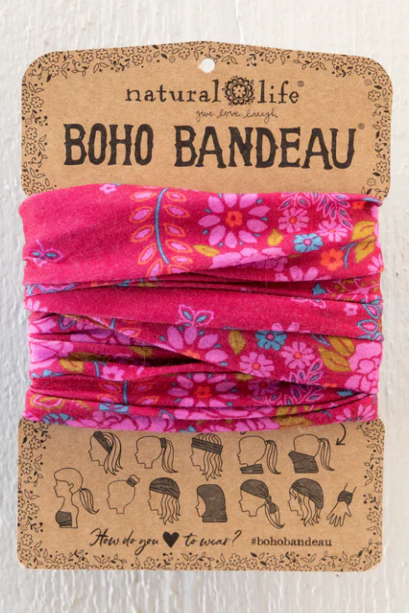 Boho bandeau with floral pattern on a Natural Life branded card