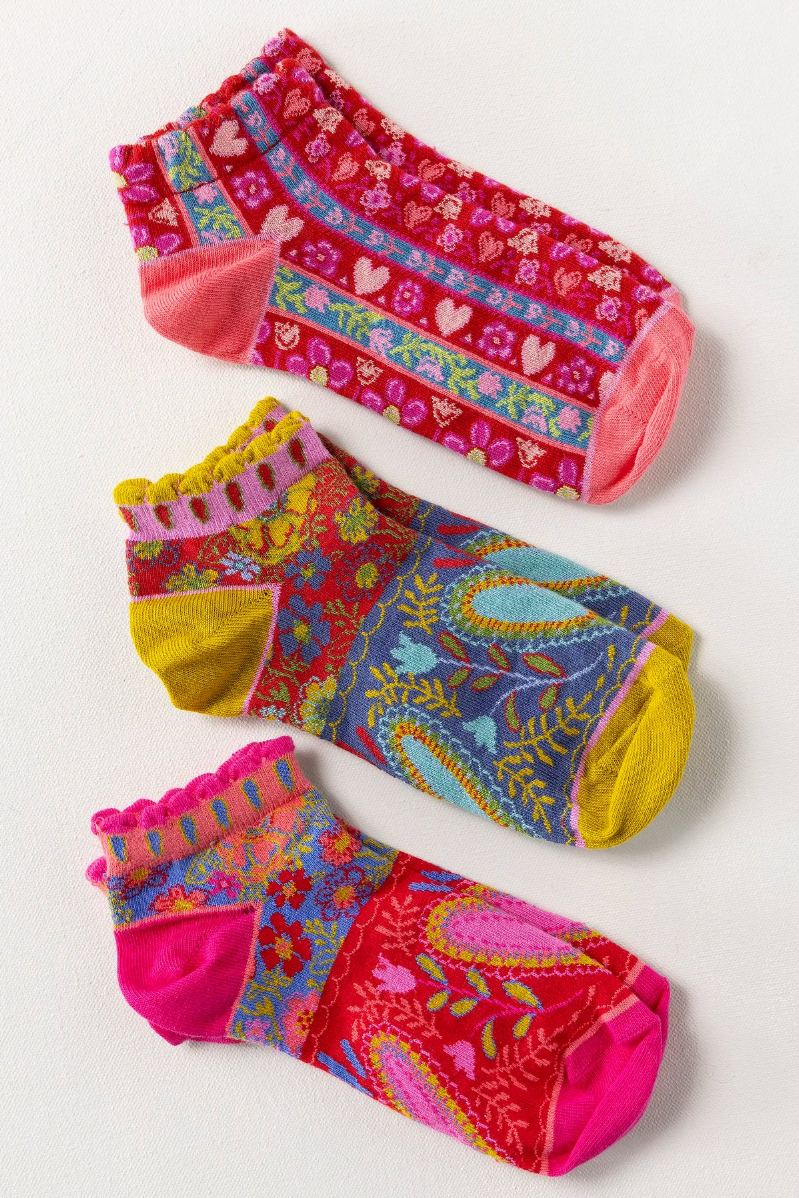 Colorful patterned socks on a white background